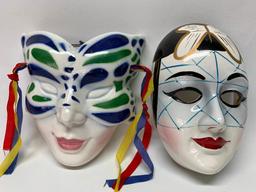 (2) Hand Painted Ceramic Mardi Gras Masks