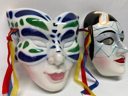 (2) Hand Painted Ceramic Mardi Gras Masks