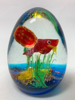 Murano, Italy Glass Paperweight W/Goldfish