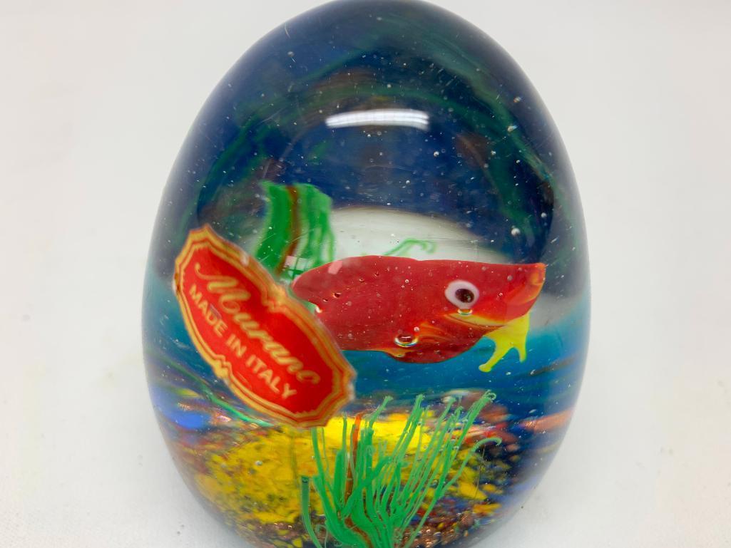 Murano, Italy Glass Paperweight W/Goldfish