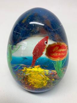 Murano, Italy Glass Paperweight W/Goldfish