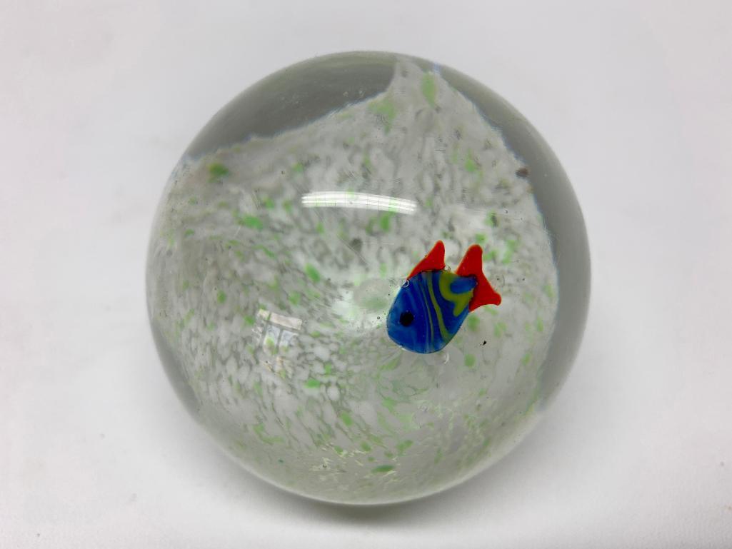 Art Glass Paperweight W/Fish