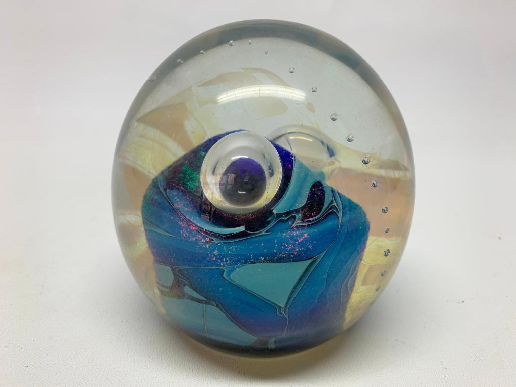 Art Glass Paperweight Dated 1990.