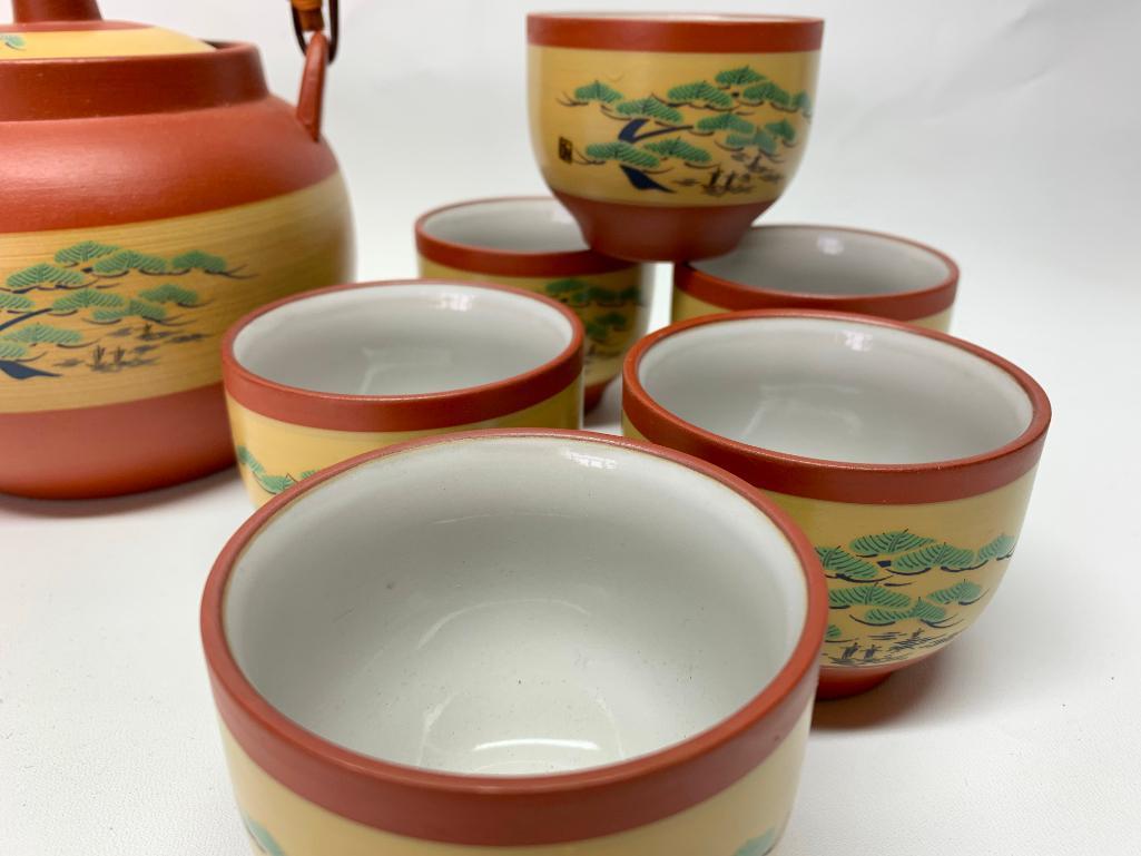 Japanese Stoneware Tea Set: Pot & (6) Cups