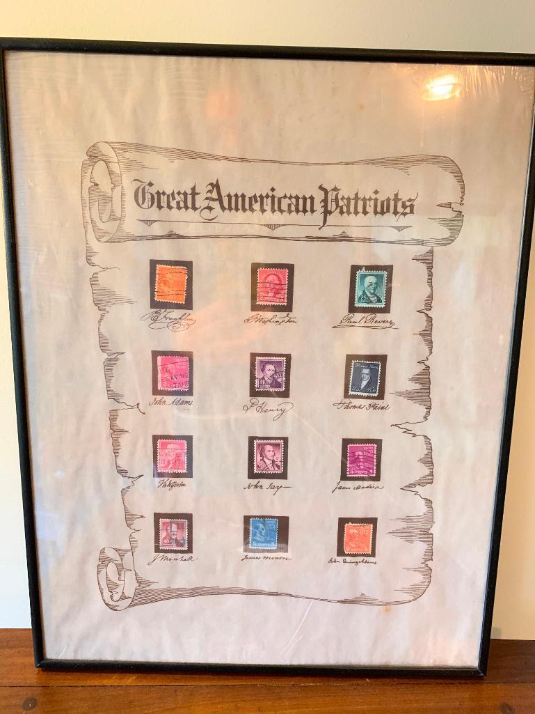 Interesting Framed "Great American Patriots" Stamp Collection