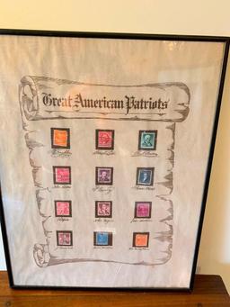 Interesting Framed "Great American Patriots" Stamp Collection