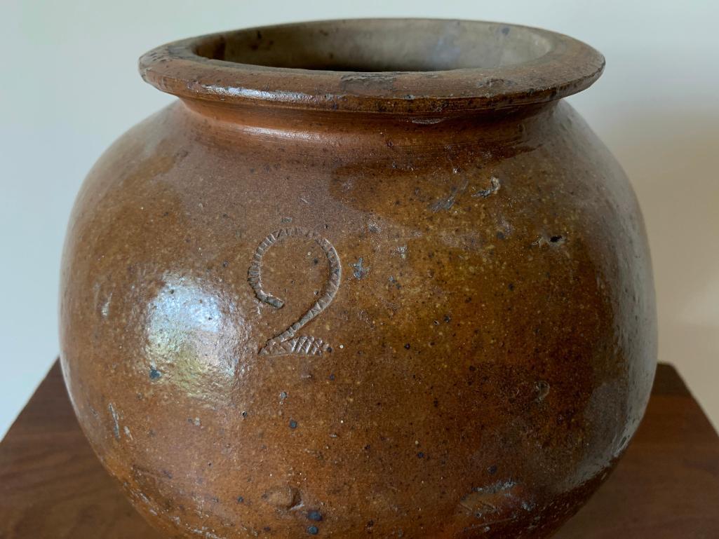 Early Glazed Stoneware Container Marked "2"