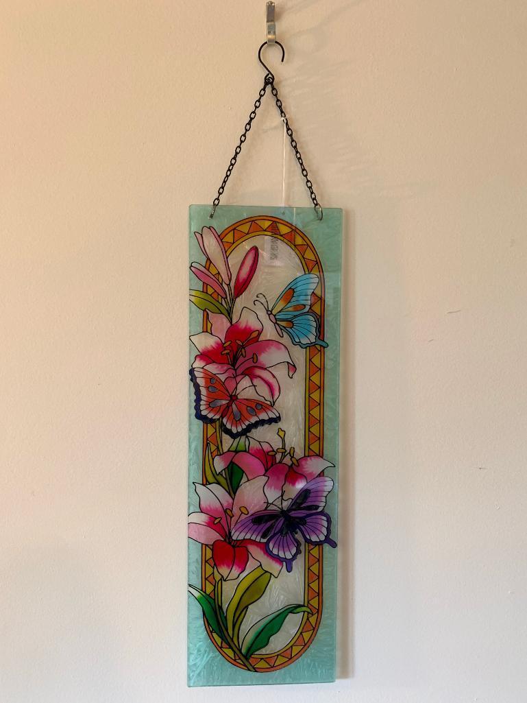 Contemporary Glass Sun Catcher W/Florals & Butterfly