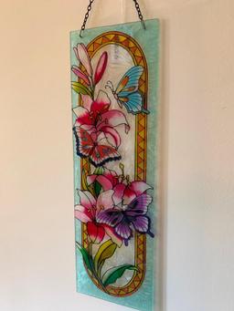 Contemporary Glass Sun Catcher W/Florals & Butterfly