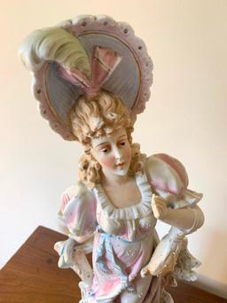 Antique Porcelain Bisque Lady In Victorian Era Clothing