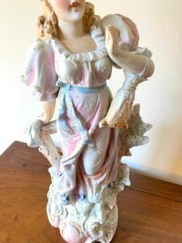 Antique Porcelain Bisque Lady In Victorian Era Clothing