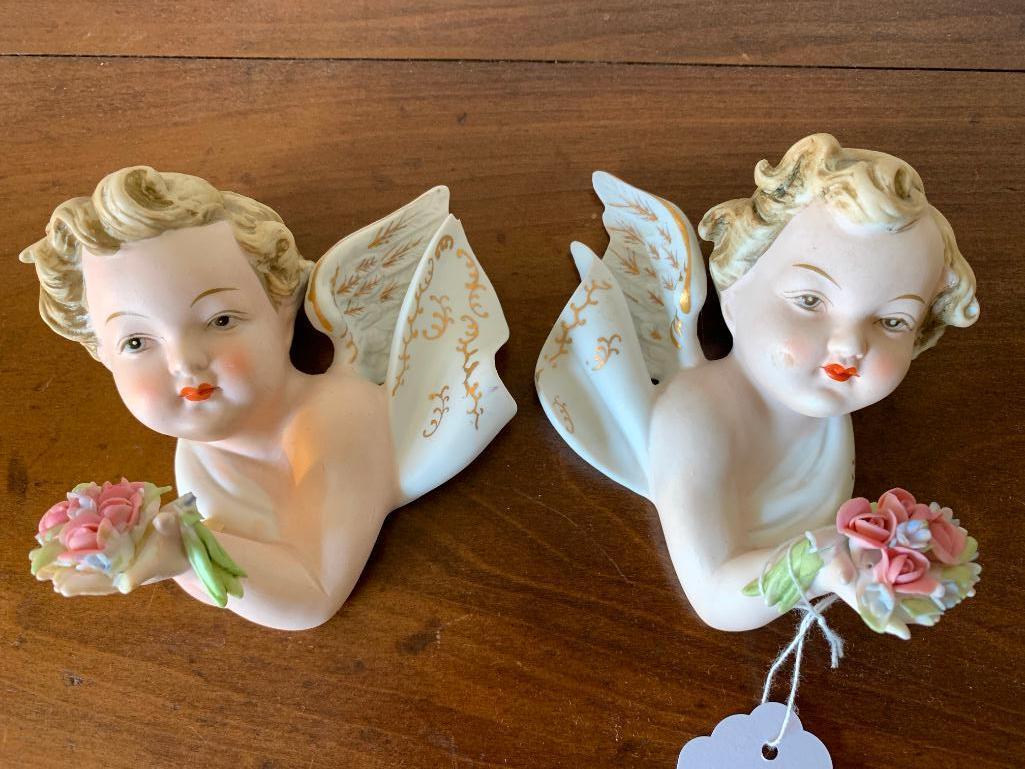 (2) Lefton China Porcelain Cherub W/Flowers