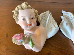 (2) Lefton China Porcelain Cherub W/Flowers