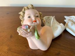 (2) Lefton China Porcelain Cherub W/Flowers