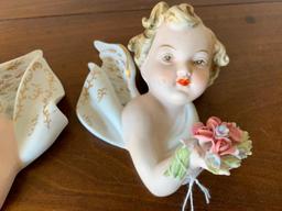 (2) Lefton China Porcelain Cherub W/Flowers