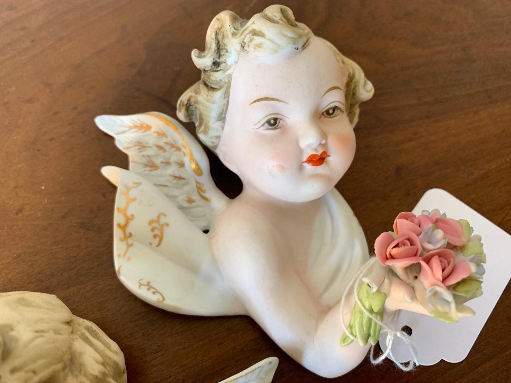 (2) Lefton China Porcelain Cherub W/Flowers