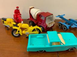 Vintage Marx Cement Truck, (3) Plastic Cars, Boat Trailer, & Auburn Motorcycle