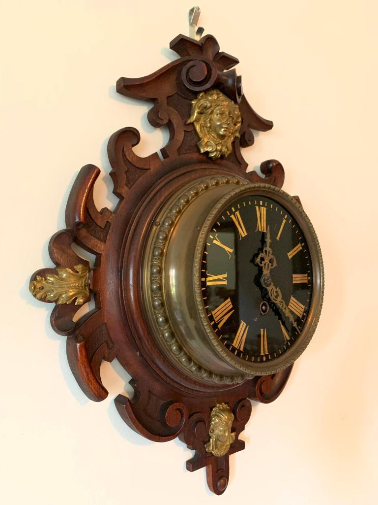 Antique German Wall Clock W/Brass Accents