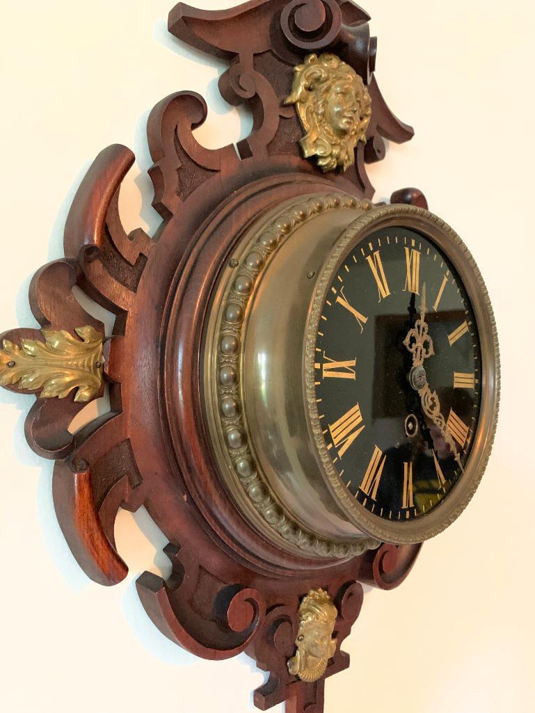 Antique German Wall Clock W/Brass Accents