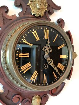 Antique German Wall Clock W/Brass Accents