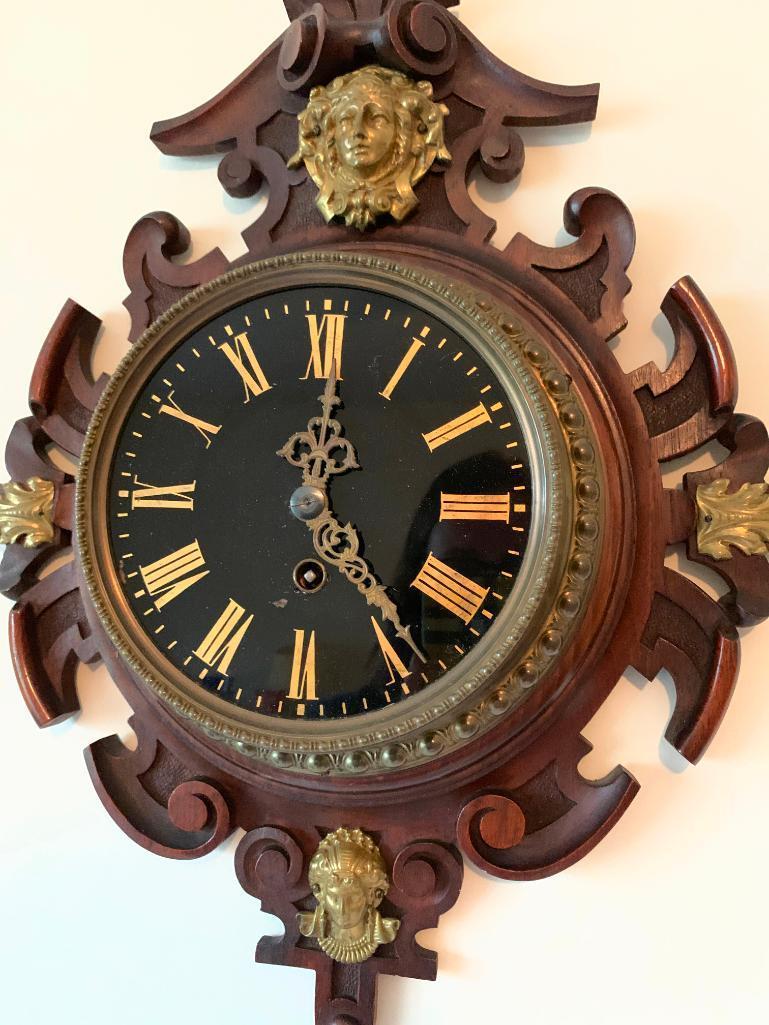 Antique German Wall Clock W/Brass Accents