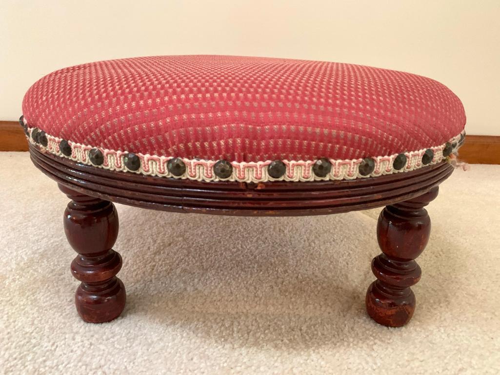 Nice Round Footstool W/Upholstered Top