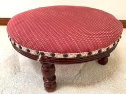 Nice Round Footstool W/Upholstered Top