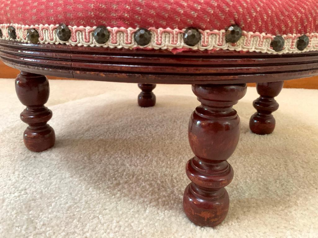 Nice Round Footstool W/Upholstered Top