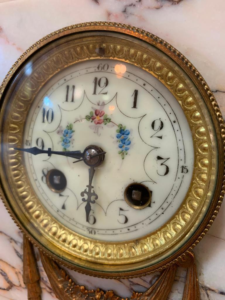 "E.M. Paris" Antique Marble Clock W/Bronze Figures