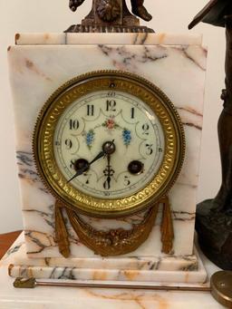 "E.M. Paris" Antique Marble Clock W/Bronze Figures