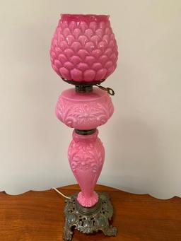 Victorian Embossed Pink Opaline Glass Parlor Lamp