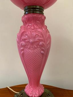 Victorian Embossed Pink Opaline Glass Parlor Lamp