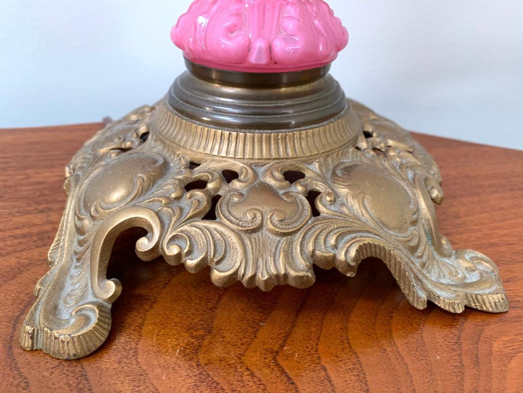 Victorian Embossed Pink Opaline Glass Parlor Lamp