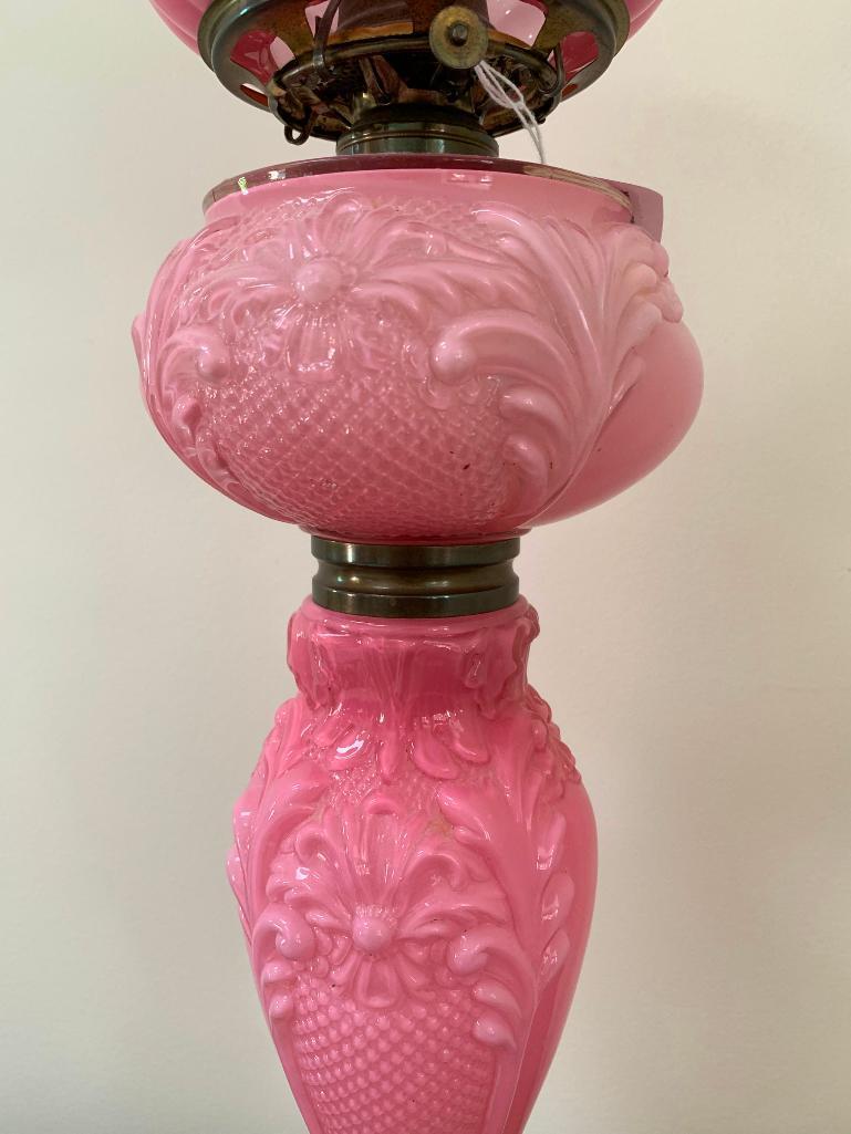 Victorian Embossed Pink Opaline Glass Parlor Lamp
