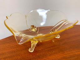 Depression Yellow Glass 3-Footed Bowl