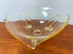 Depression Yellow Glass 3-Footed Bowl