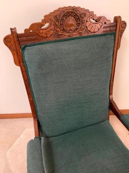 Victorian Walnut Base Rocker W/Upholstered Seat, Back, & Arms