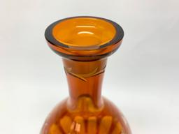 Vintage Amber Bohemian Cut Glass Decanter W/Stopper & Floral Design