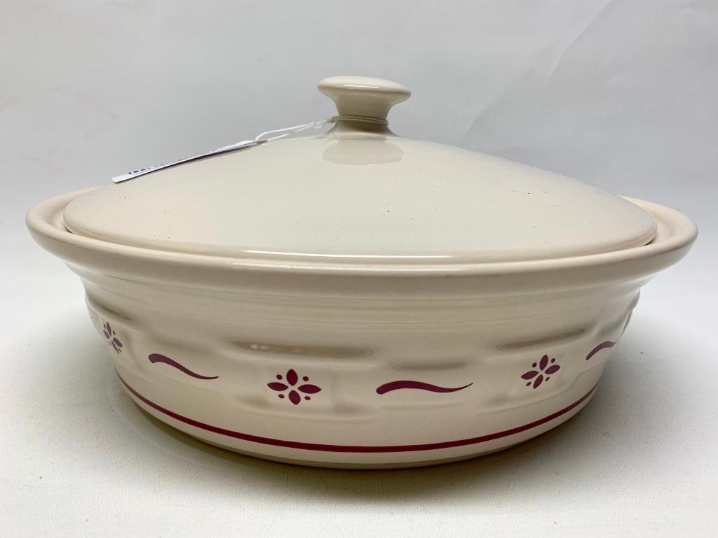 Longaberger Pottery "Woven Traditions" 2 Qt. Casserole In Red W/Lid