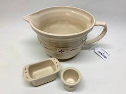 Longaberger Pottery "Woven Traditions" (10) Cup Mixing Bowl W/Spout + Toothpick & Sweeter Holder