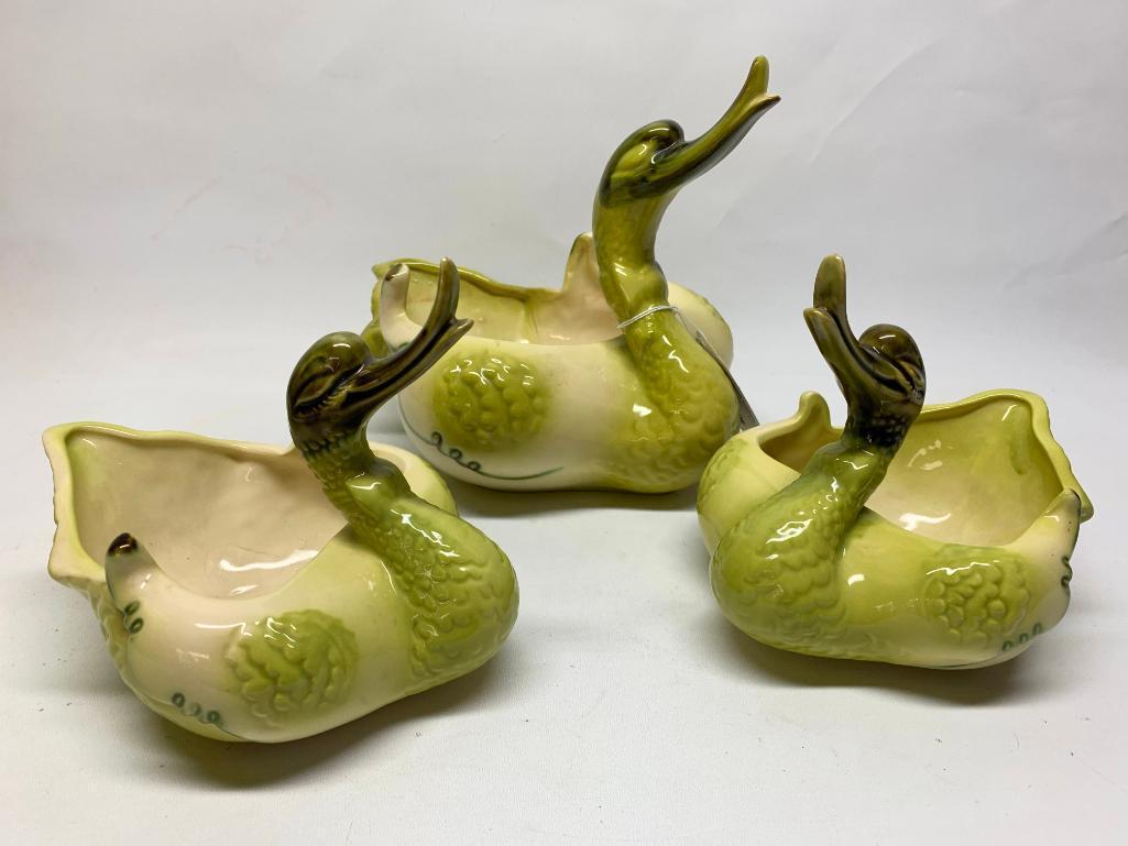 (3) Hull Pottery Swan Planters