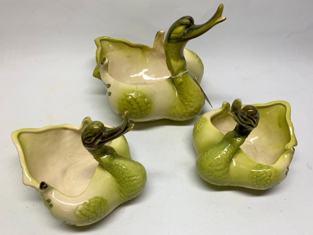 (3) Hull Pottery Swan Planters