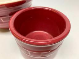 Longaberger Pottery "Woven Traditions" Mixing Bowl & Small Crock In Red