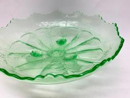 Vintage Fenton Green 3-Footed Bowl In "Stag & Holly" Pattern