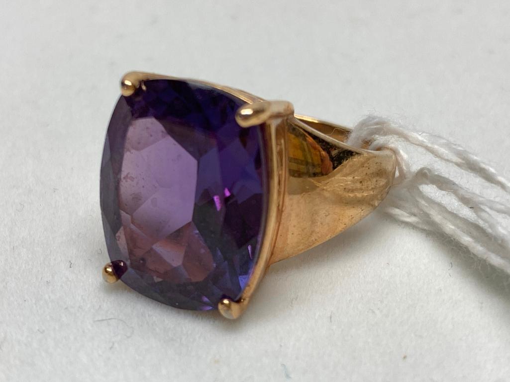 Ladies Gold Vermeil Ring W/Amethyst Color Setting