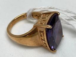 Ladies Gold Vermeil Ring W/Amethyst Color Setting