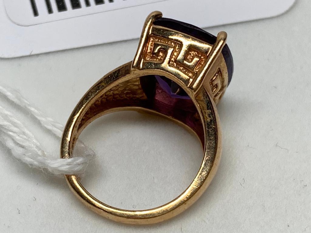 Ladies Gold Vermeil Ring W/Amethyst Color Setting