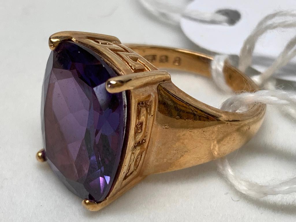 Ladies Gold Vermeil Ring W/Amethyst Color Setting