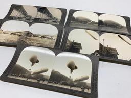 (5) WWI Stereoptican Cards W/Zeppelins & Airplanes