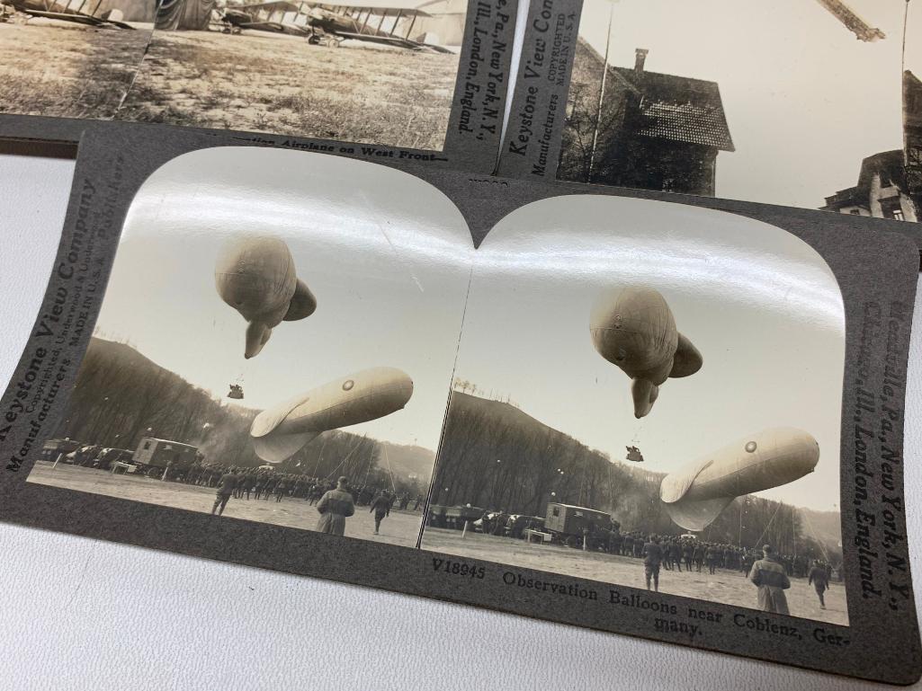 (5) WWI Stereoptican Cards W/Zeppelins & Airplanes